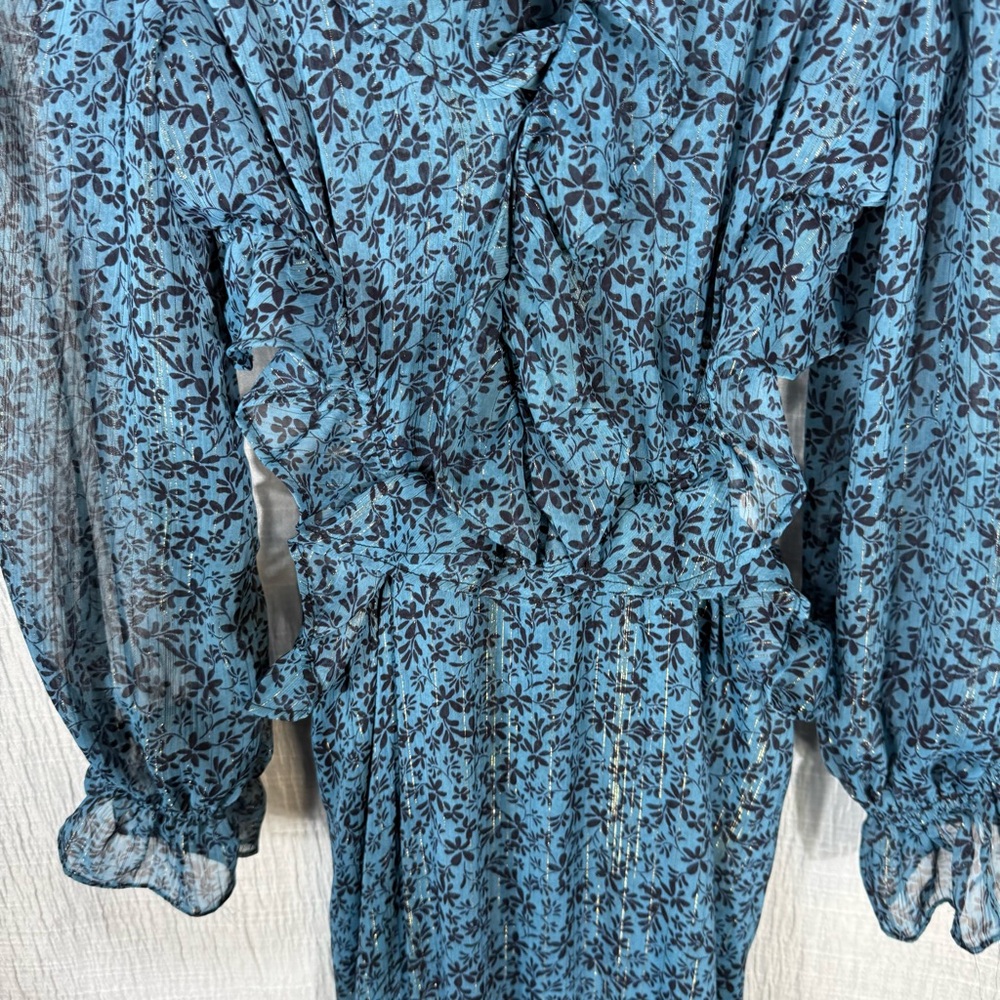 MISA Los Angeles Amelia Maxi Dress Cut-Out Ruffled Cerulean Ditzy Small - Picture 9 of 15